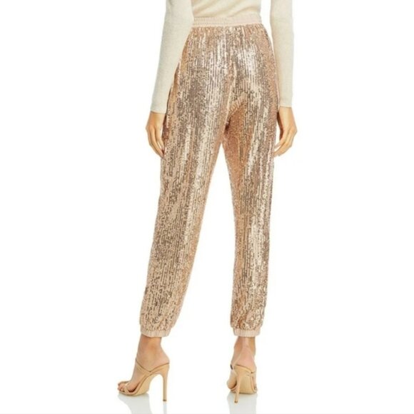 NWT AQUA Metallic Sparkly Rose Gold Sequin Jogger Pants Size XS - Picture 2 of 9